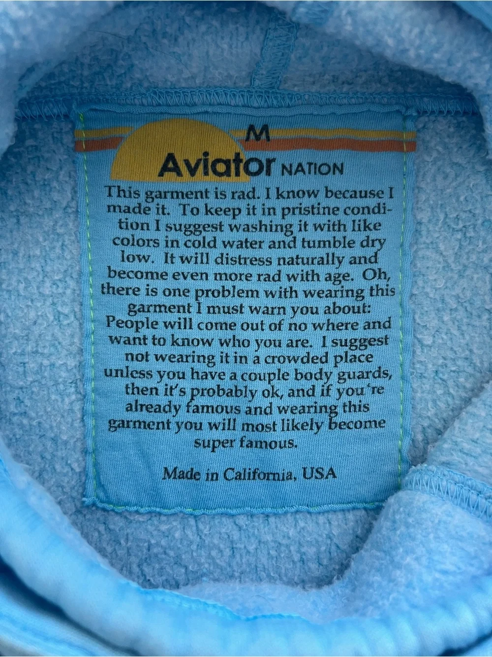 Aviator Nation Ninja Hoodie Sky Blue Size M Ultra Soft Cozy Sweatshirt - Picture 8 of 12